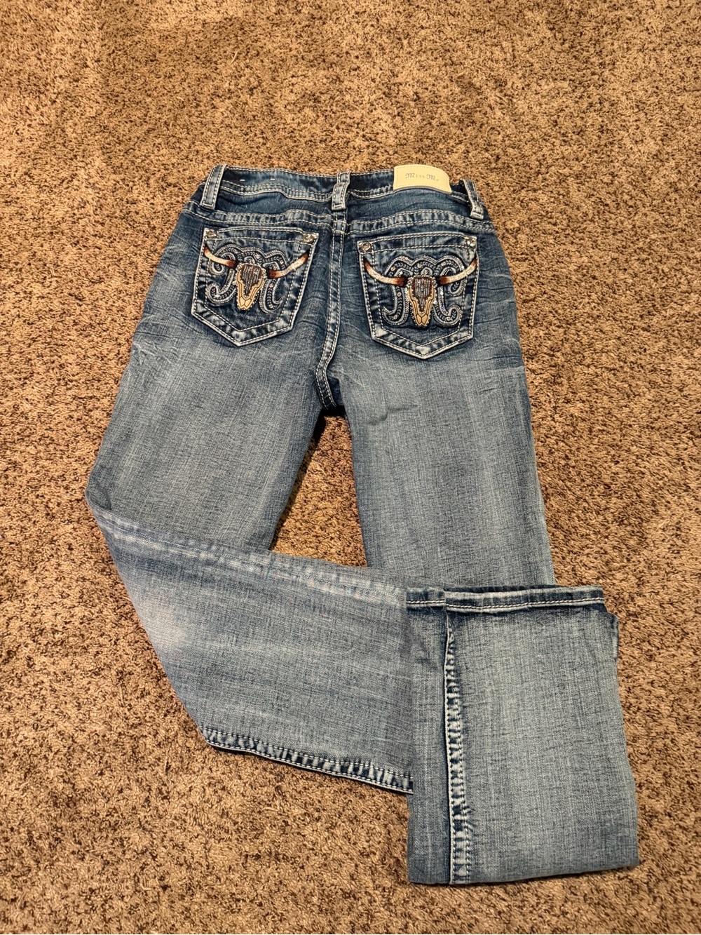 Miss Me Light Blue Boot Cut Jeans with Embroidered Back Pockets